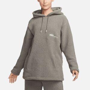 Women's NIKE Therma-Fit Fleece Hooded Sweatshirt Pullover Gray XL